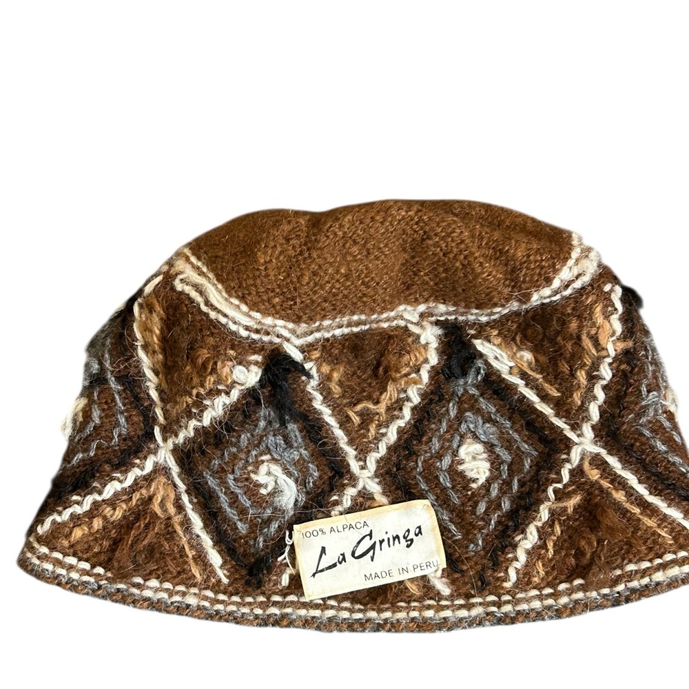 La Gringa 100% Alpaca Hand Knit Hat Brown Peru Winter Beanie - Picture 3 of 5